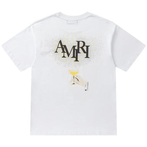 AMIRI  Crystal Embellished Champagne Logo T-Shirts AMIRI